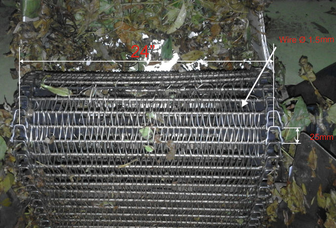 SS304 σπειροειδής ζώνη μεταφορέων, διάμετρος καλωδίων: 1.6mm, πίσσα ράβδων 25cm, 24Inch ευρέως